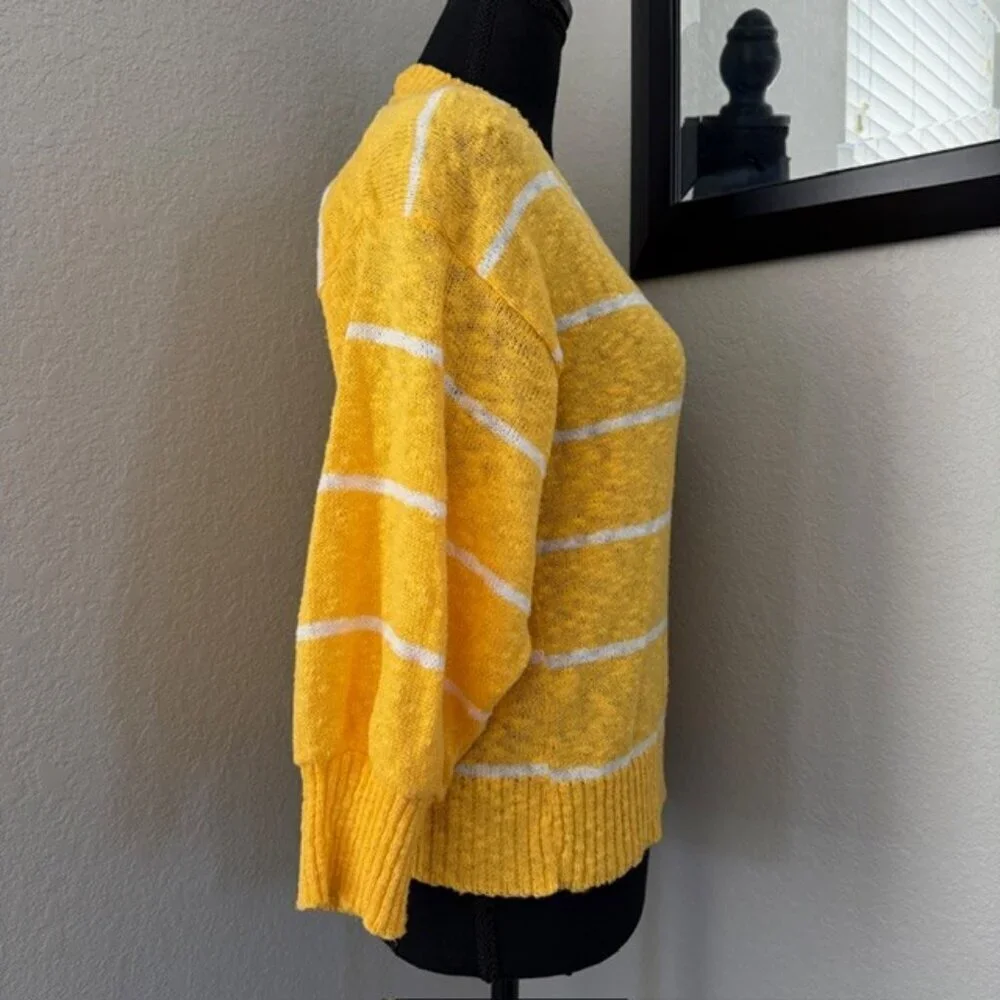 VINTAGE 80s DVF Diane Von Furstenberg Yellow Striped V-Neck Sweater Small